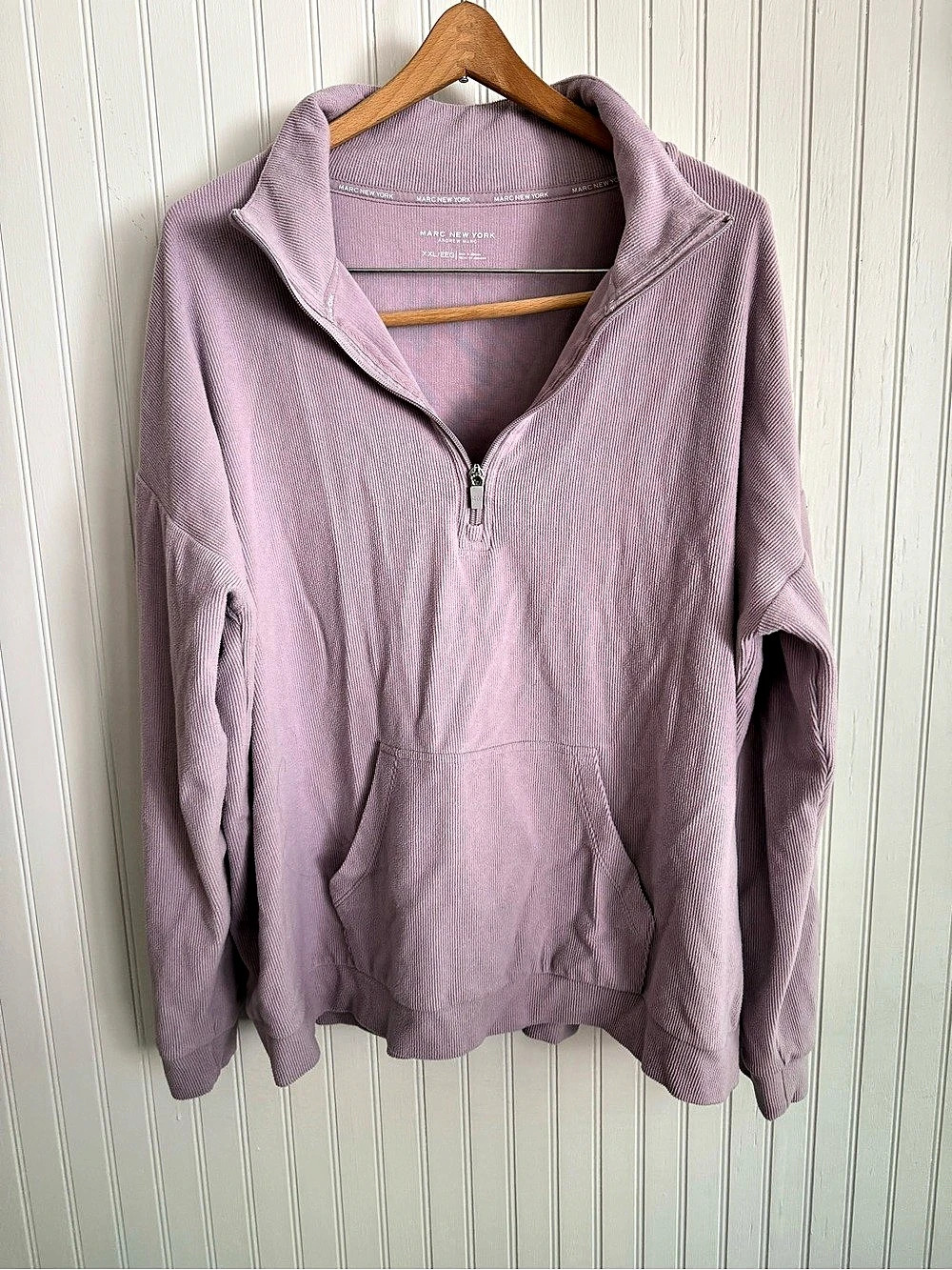 Marc New York Ribbed Purple Quarter Zip Pullover XXL with Kangaroo Pocket